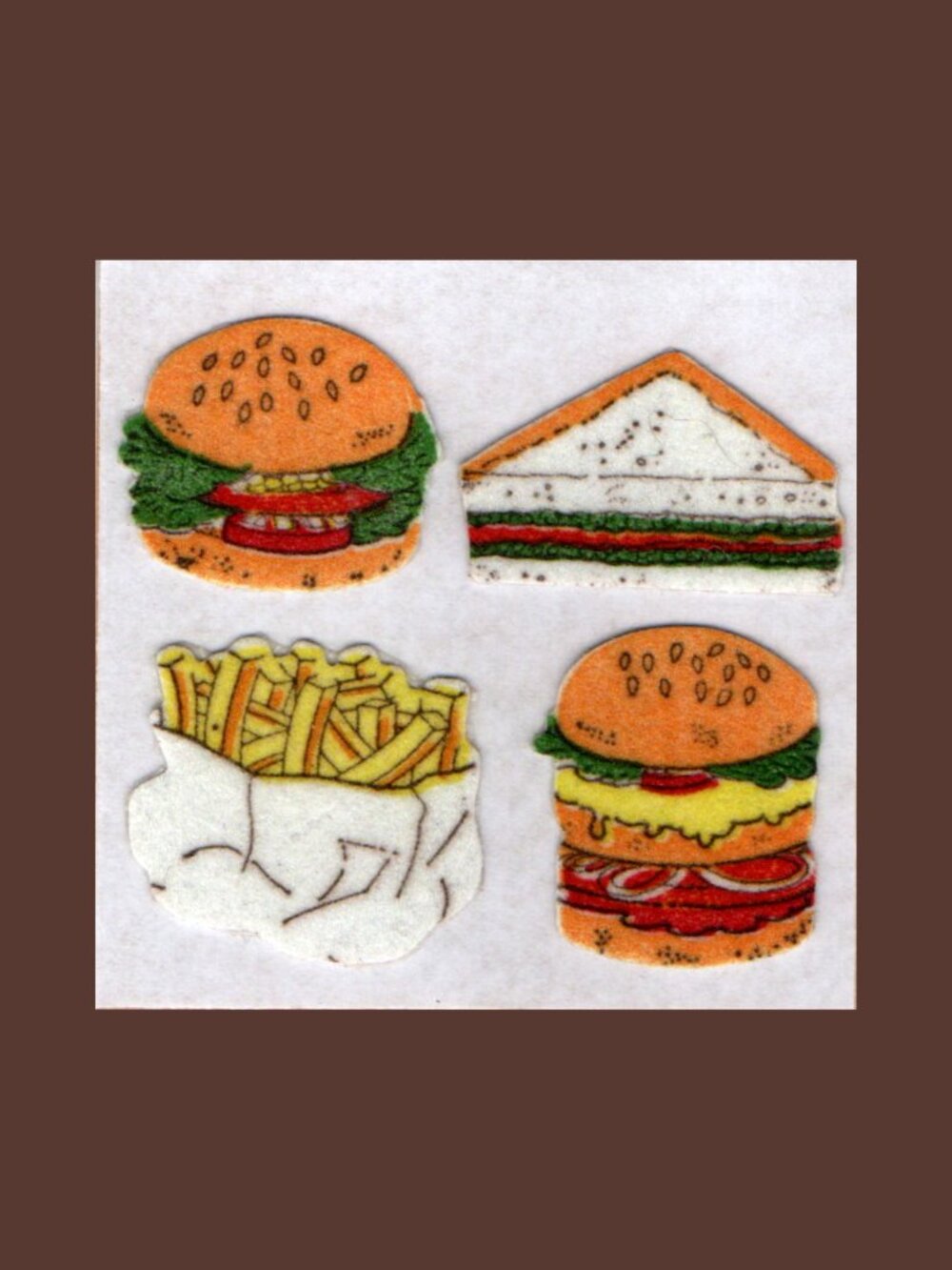 5/$20 Great 7 Fuzzy Fast Food Vintage Stickers (Like Sandylion) New Backing